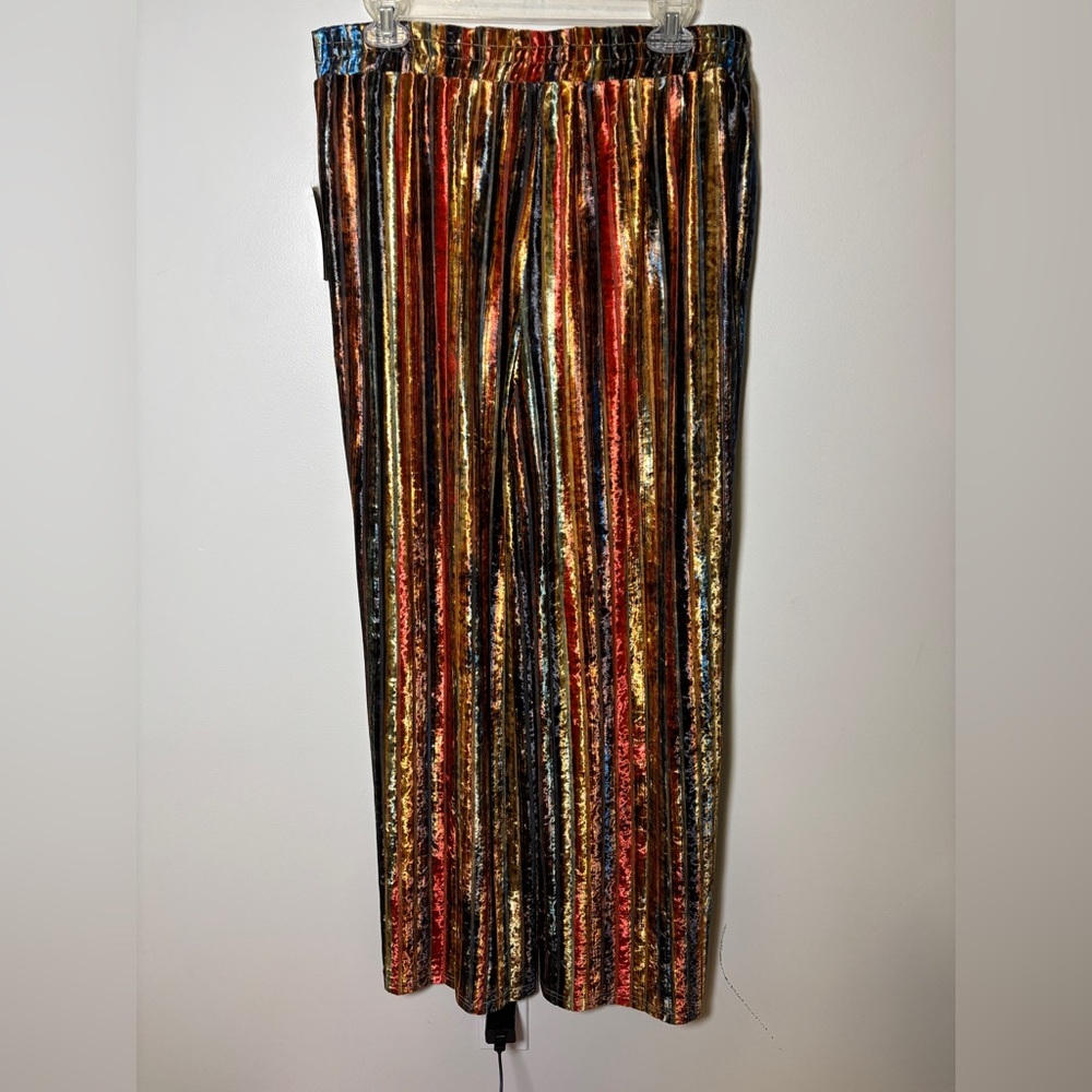 Cartise women’s wide leg multicolored striped crushed velvet pants US12 CA14 NWT - Picture 5 of 5